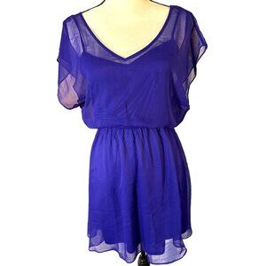 Express Purple Mini Slip Dress Size Small Sheer Overlay Short Sleeve Flirty